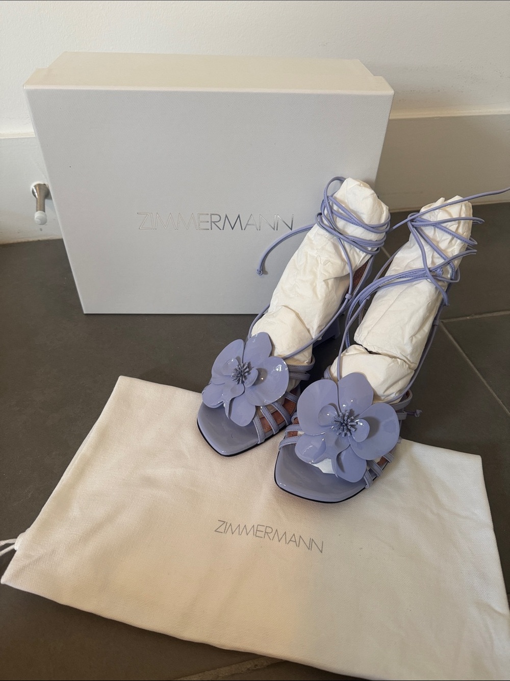 Zimmermann Lilac Patent Floral Lace-Up Heels